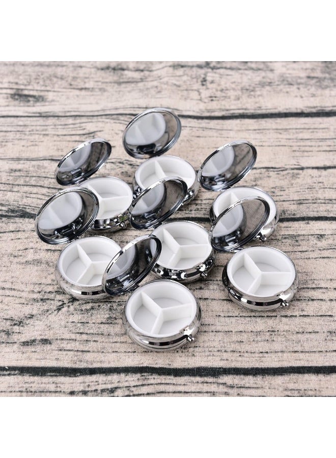 glasstore Pill Box Round Metal Pill Case Portable Mini Silver Medicine Drug Holder Container Organizer with 3 compartments for Travel Outdoor Use Pack of 2 - Image 4